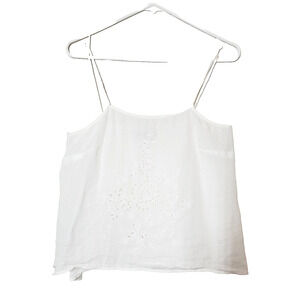 Giada Forte‎ Womens XS Top White Embroidered Ramie Italian Designer Peasant Boho